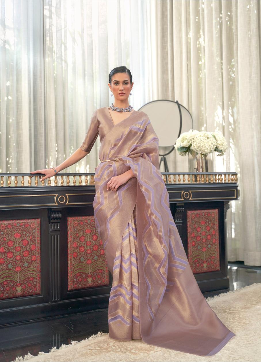 Bright Purple Striped Organza Silk Saree