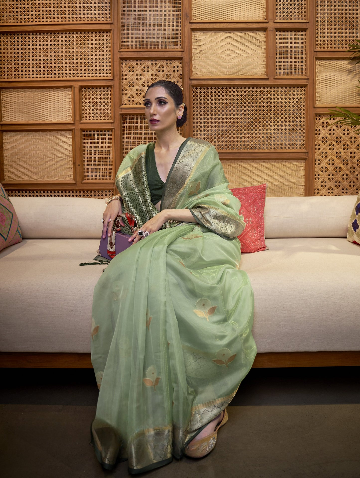 Summer Green Organza Silk Saree