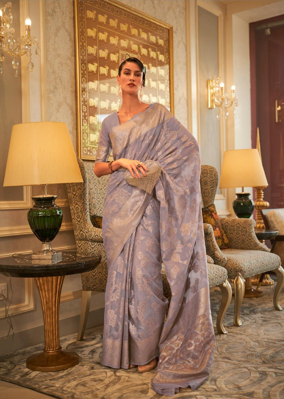 Pastel Purple Handloom Woven Modal Silk Saree