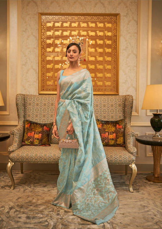 Powder Blue Handloom Woven Modal Silk Saree