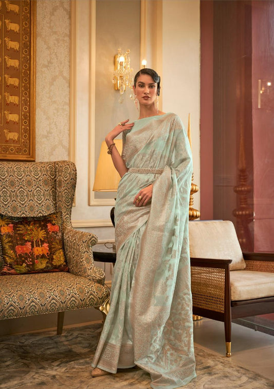 Seafoam Green Handloom Woven Modal Silk Saree