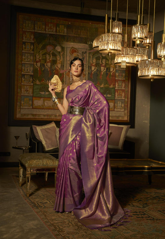 Iris Purple Handloom Brocade Woven Kanjivaram Silk Saree