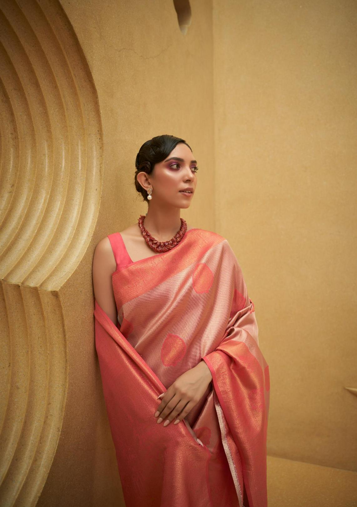 Watermelon Pink Kanjivaram Handloom Silk Saree