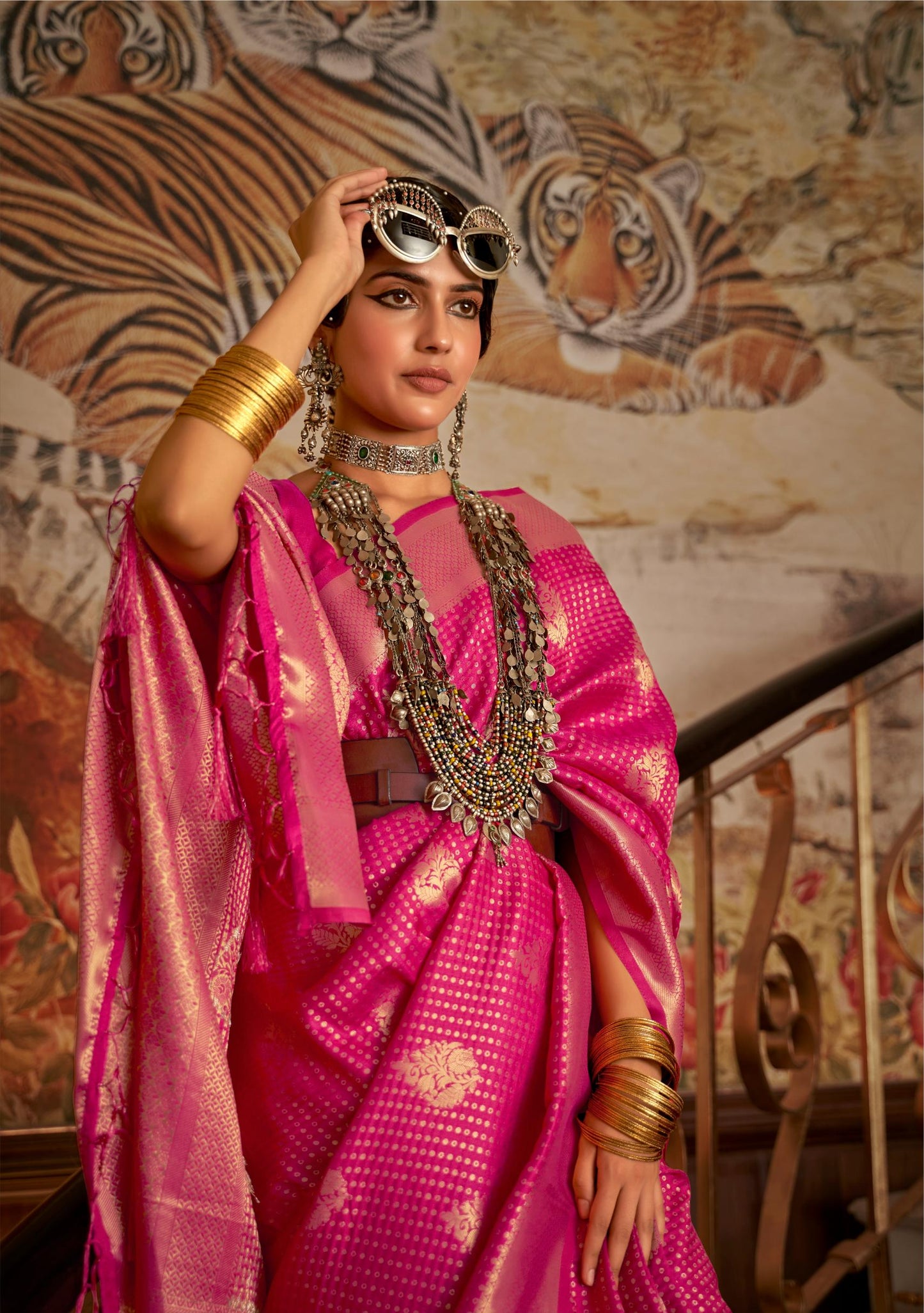 Fuschia Pink Kanjivaram Brocade Woven Silk Saree