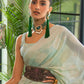 Pastel Olive Green Weaved Lucknowi Chikankari Saree