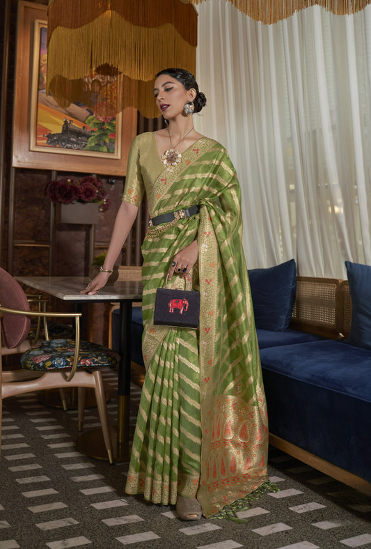 Sheen Green Organza Silk Saree