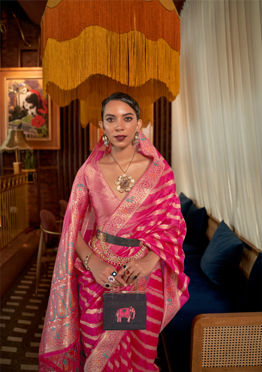 Hibiscus Pink Organza Silk Saree