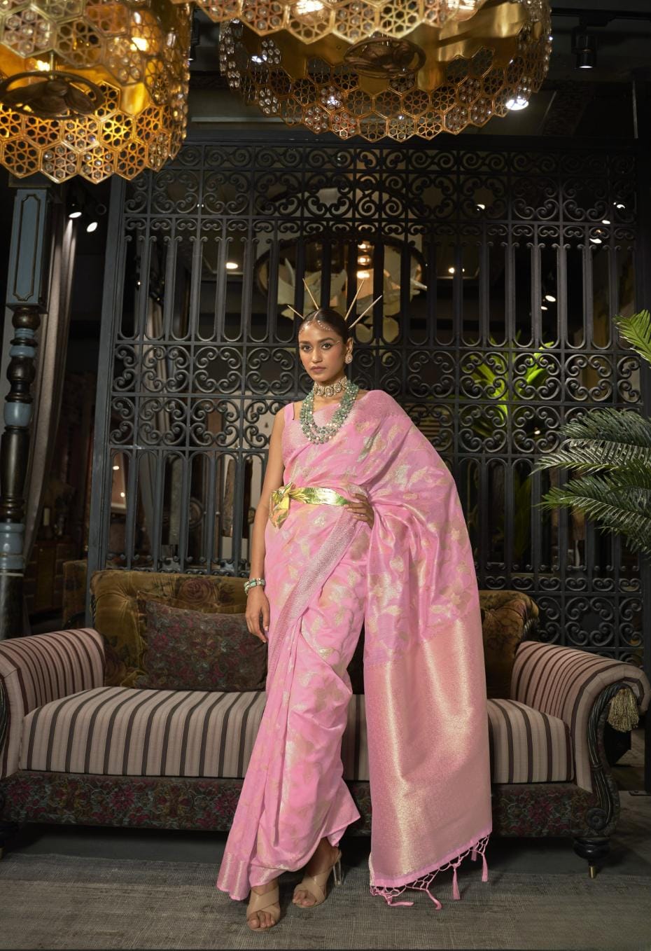 Blush Pink Handloom Woven Modal Silk Saree