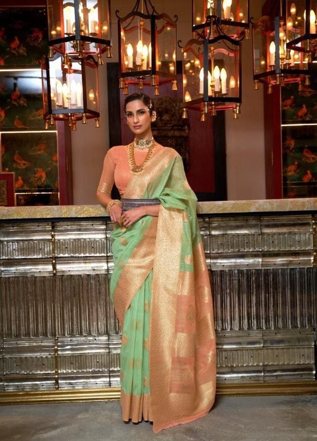 Pista Green Handloom Woven Linen Saree