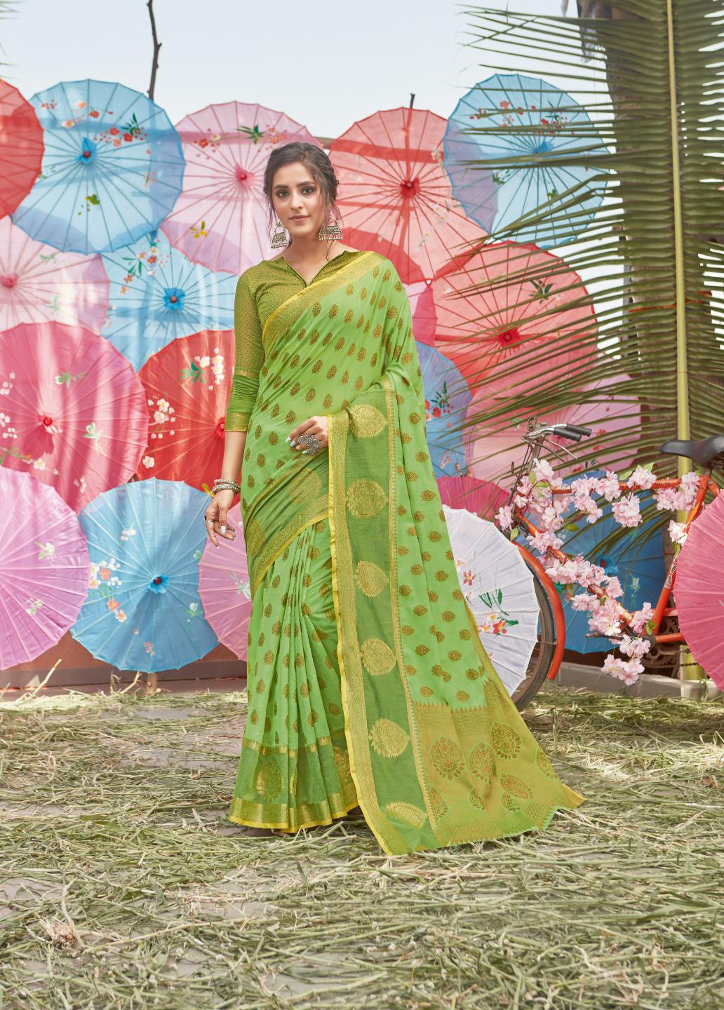 Parrot Green Handloom Weaved Cotton Saree