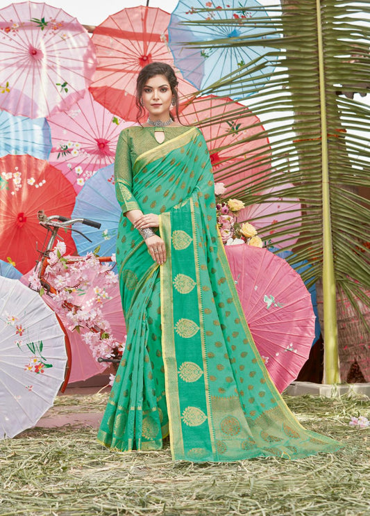 Fern Green Handloom Weaved Cotton Saree