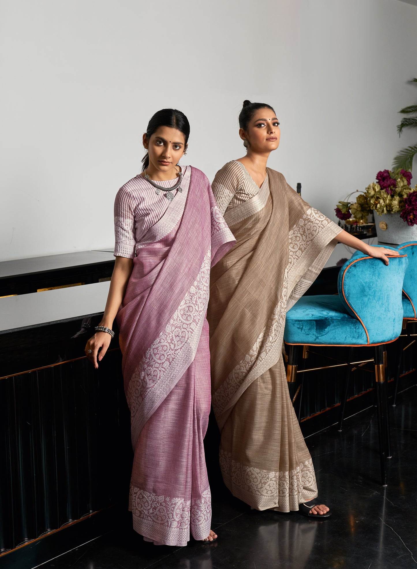 Mystic Mauve Woven Border Linen Saree