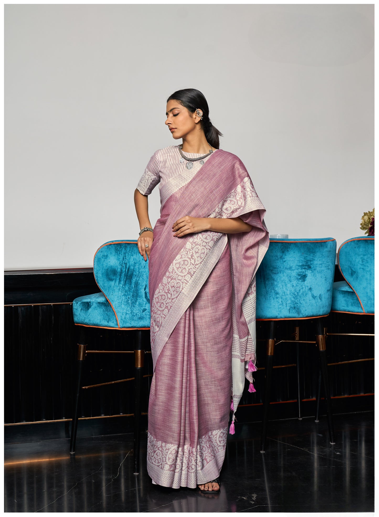 Mystic Mauve Woven Border Linen Saree