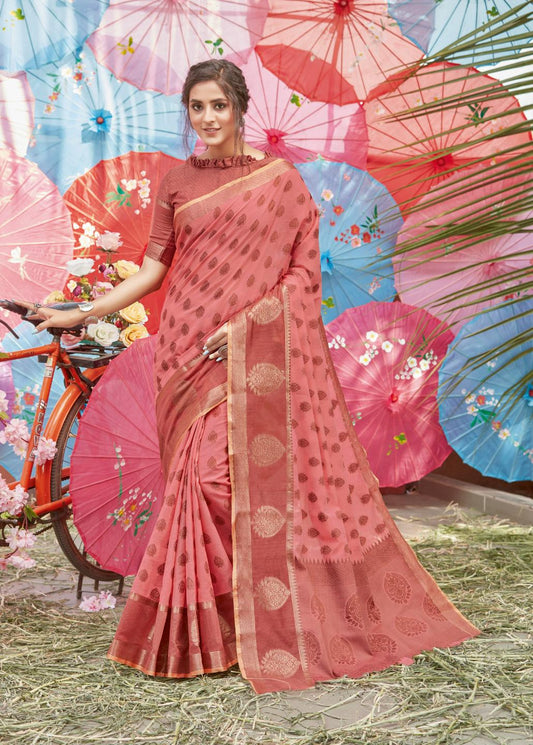 Reddish Brown Handloom Weaved Cotton Saree