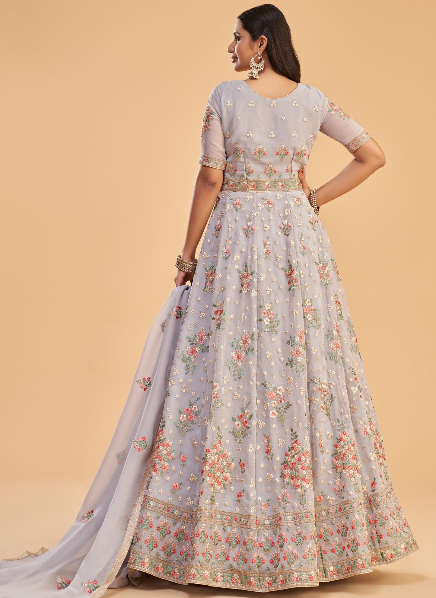 Light Lavender Embroidered Georgette Anarkali Gown