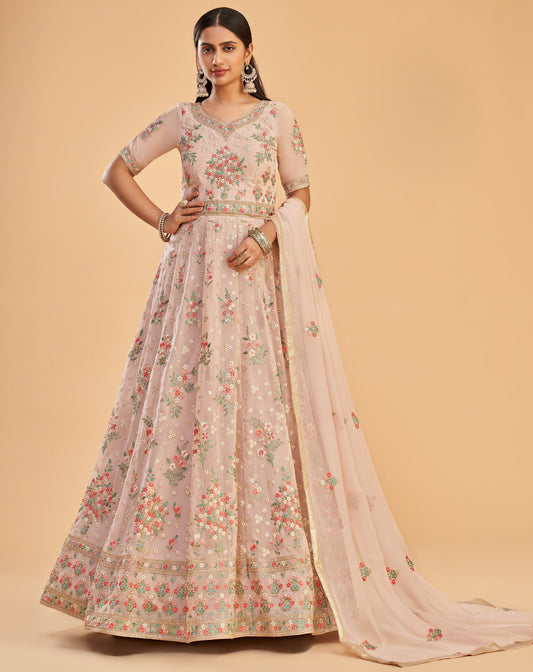 Pastel Pink Embroidered Georgette Anarkali Gown