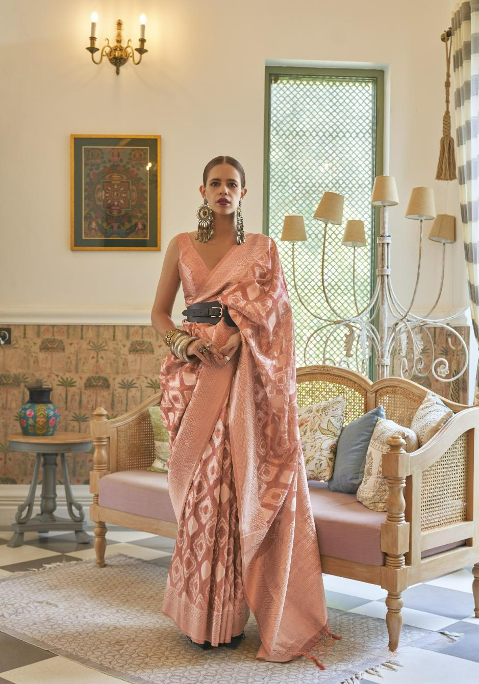 Dusty Peach Tissue Silk Handloom Saree