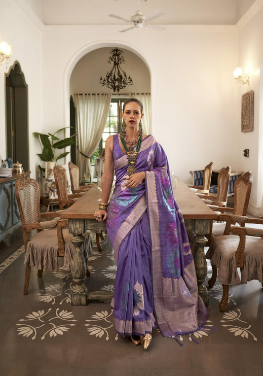 Pristine Purple Zari Woven Dahlia Handloom Silk Saree