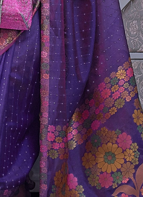 Fresh Purple Organza Silk Saree With Sequins