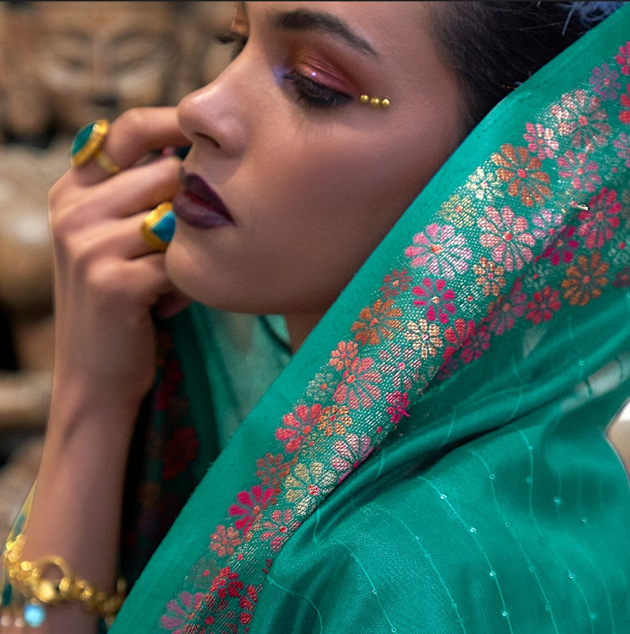 Fern Green Organza Silk Saree With Sequins