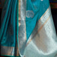 Teal Blue Organza Silk Handloom Saree With Sequins