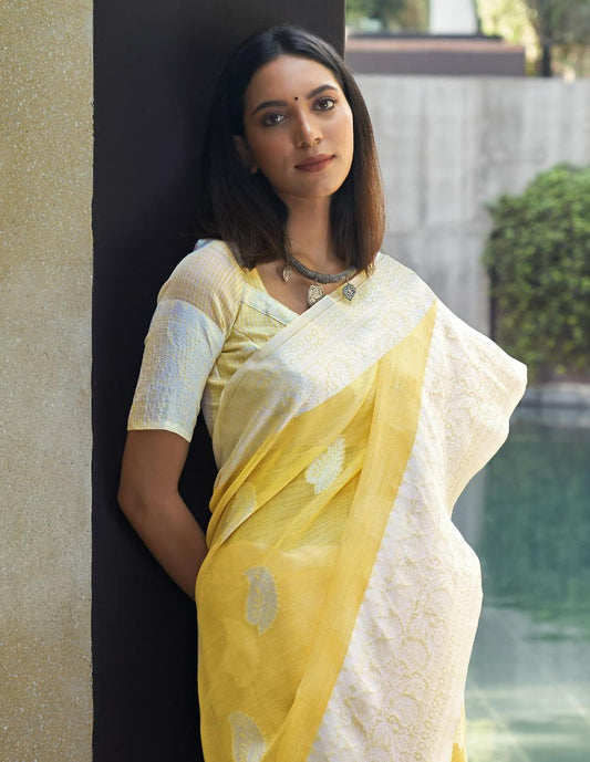 Butterscotch Yellow Woven Linen Saree