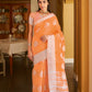 Gello Orange Handloom Woven Linen Saree