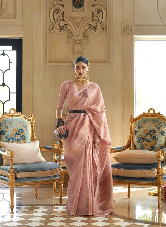 Mineral Pink Zari Woven Handloom Silk Saree