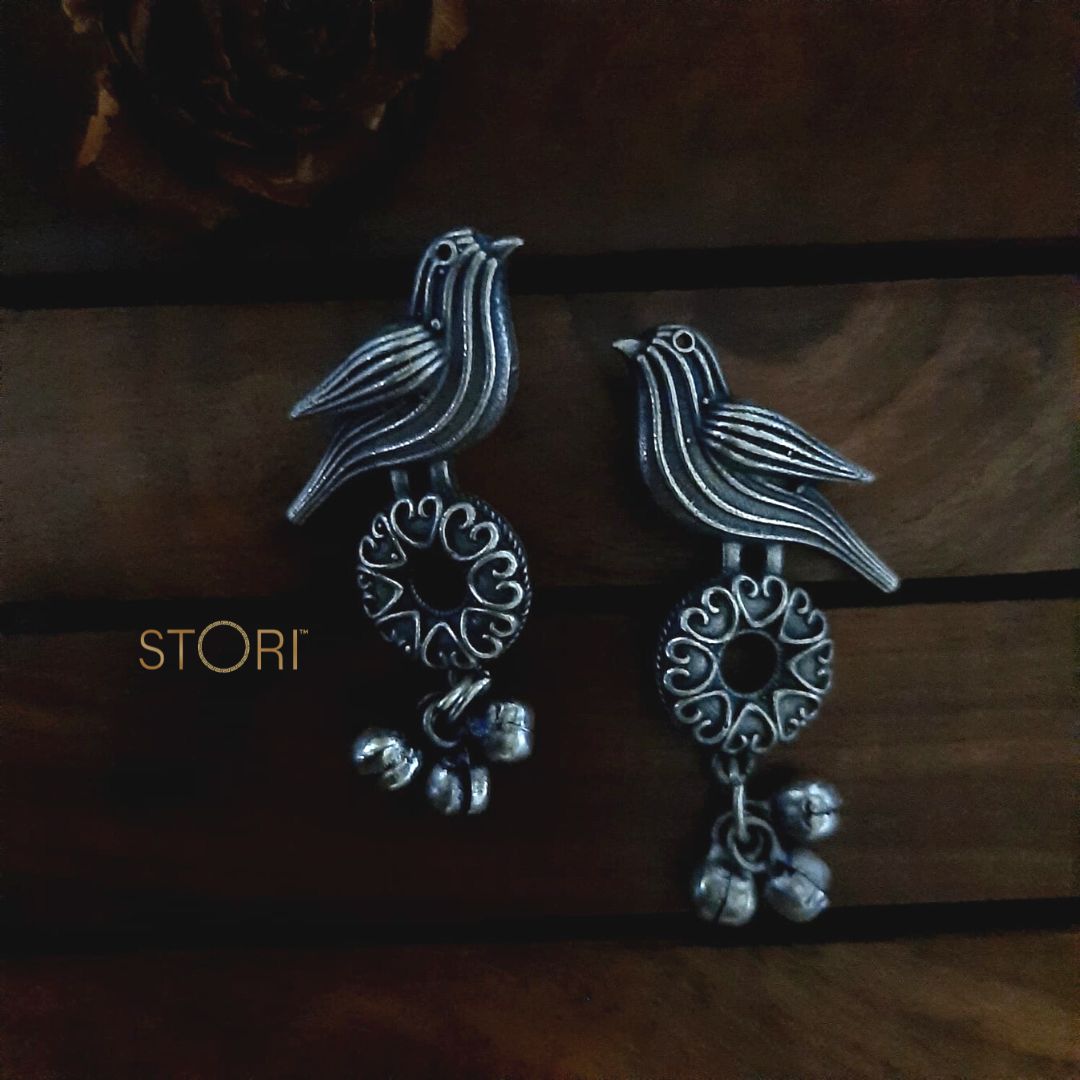 Bird's Lovenest Silver Look Alike Oxidised Earrings