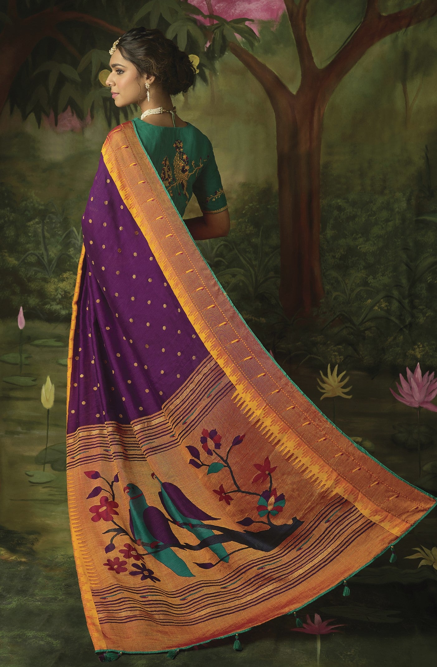 Mystic Magenta Paithani Saree With Embroidered Blouse