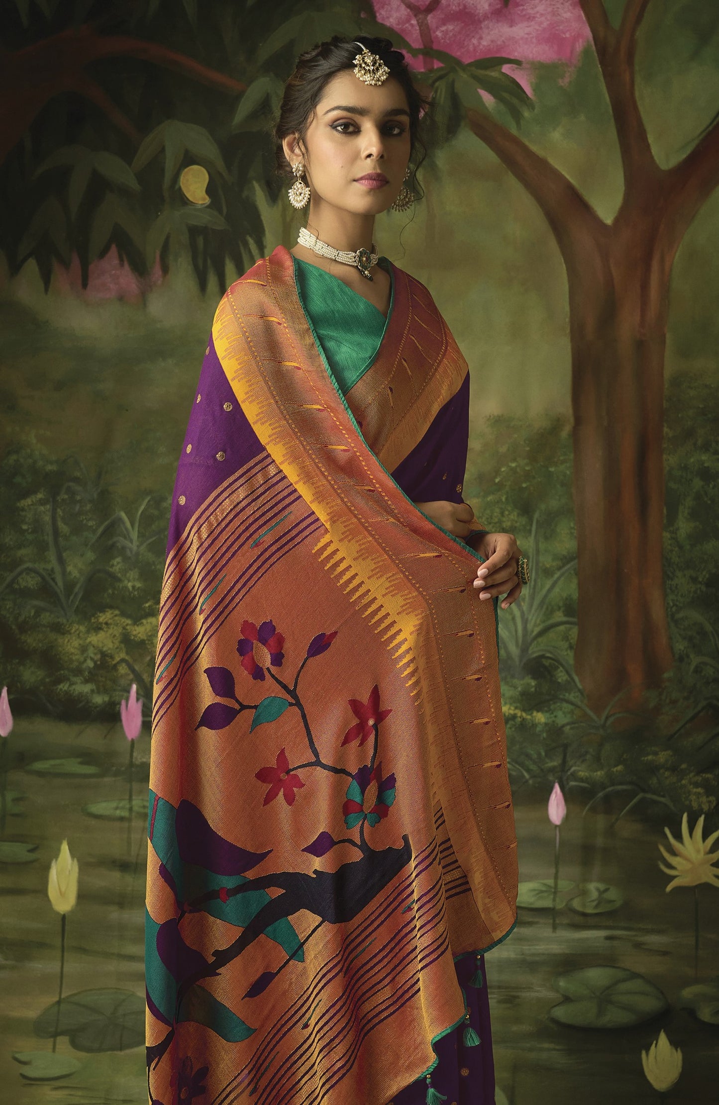 Mystic Magenta Paithani Saree With Embroidered Blouse