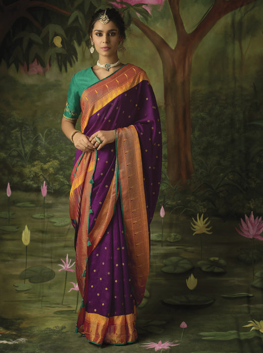 Mystic Magenta Paithani Saree With Embroidered Blouse