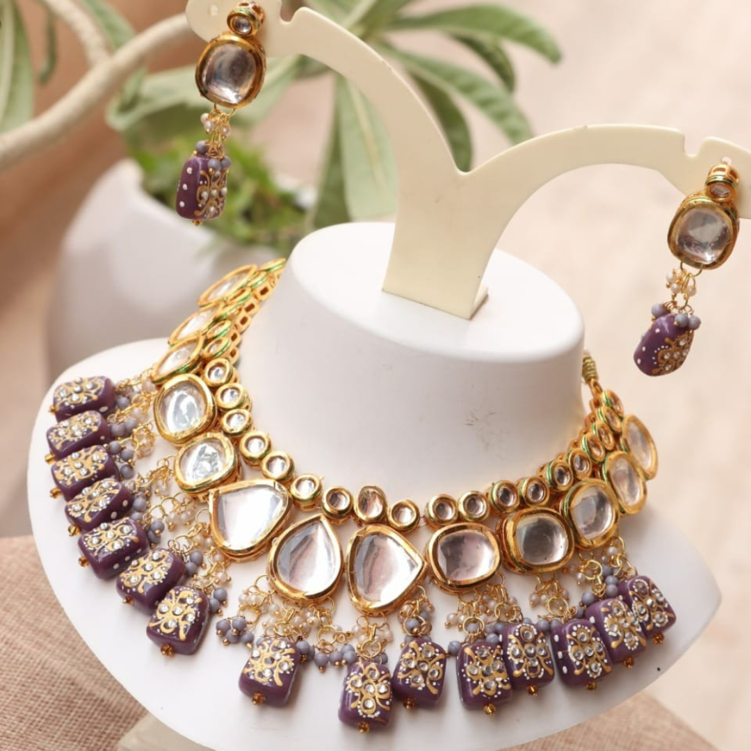 Devayani Grape Purple Tanjore Tumbles Kundan Choker Set