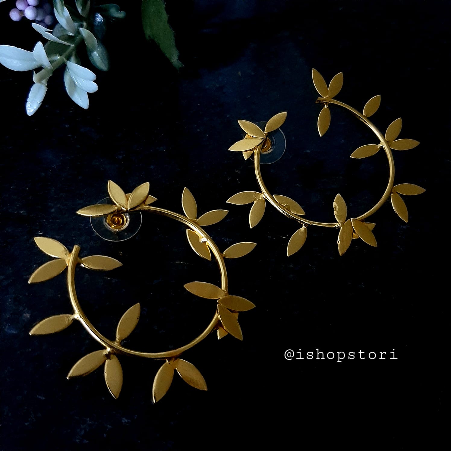 Olivia Golden Polish Circular Vine Statement Earrings