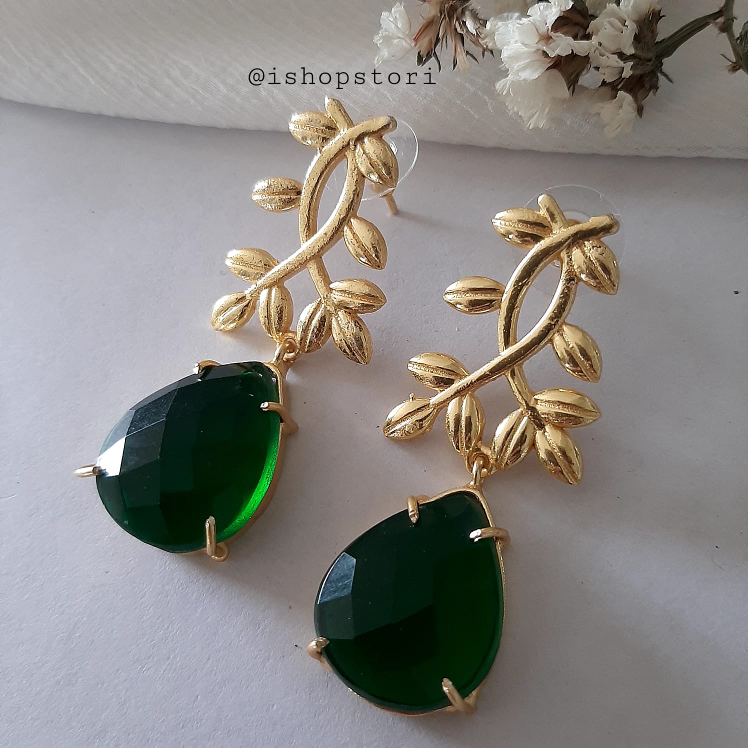 Ekaterina Claw Stone & Golden Leaves Statement Earrings