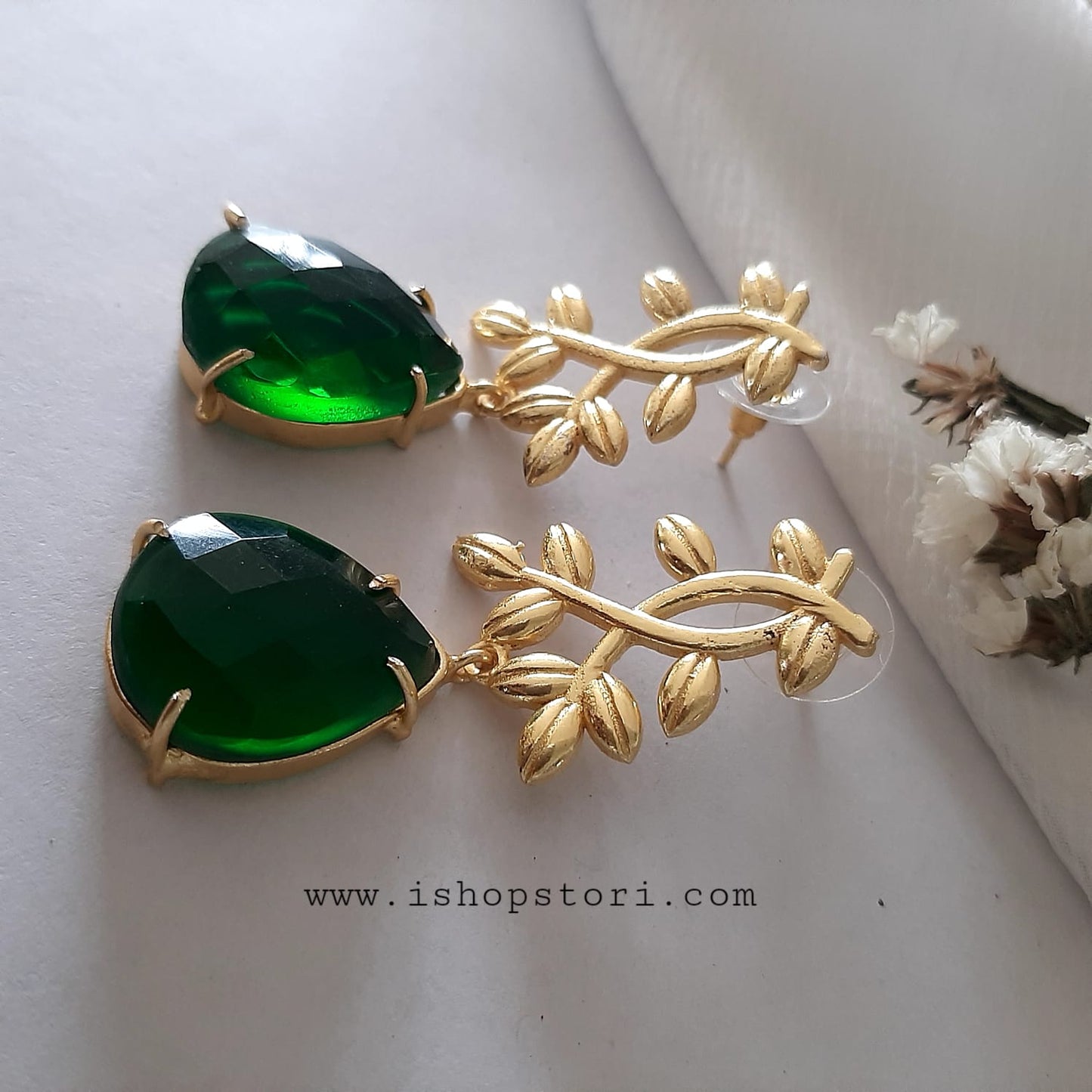 Ekaterina Claw Stone & Golden Leaves Statement Earrings