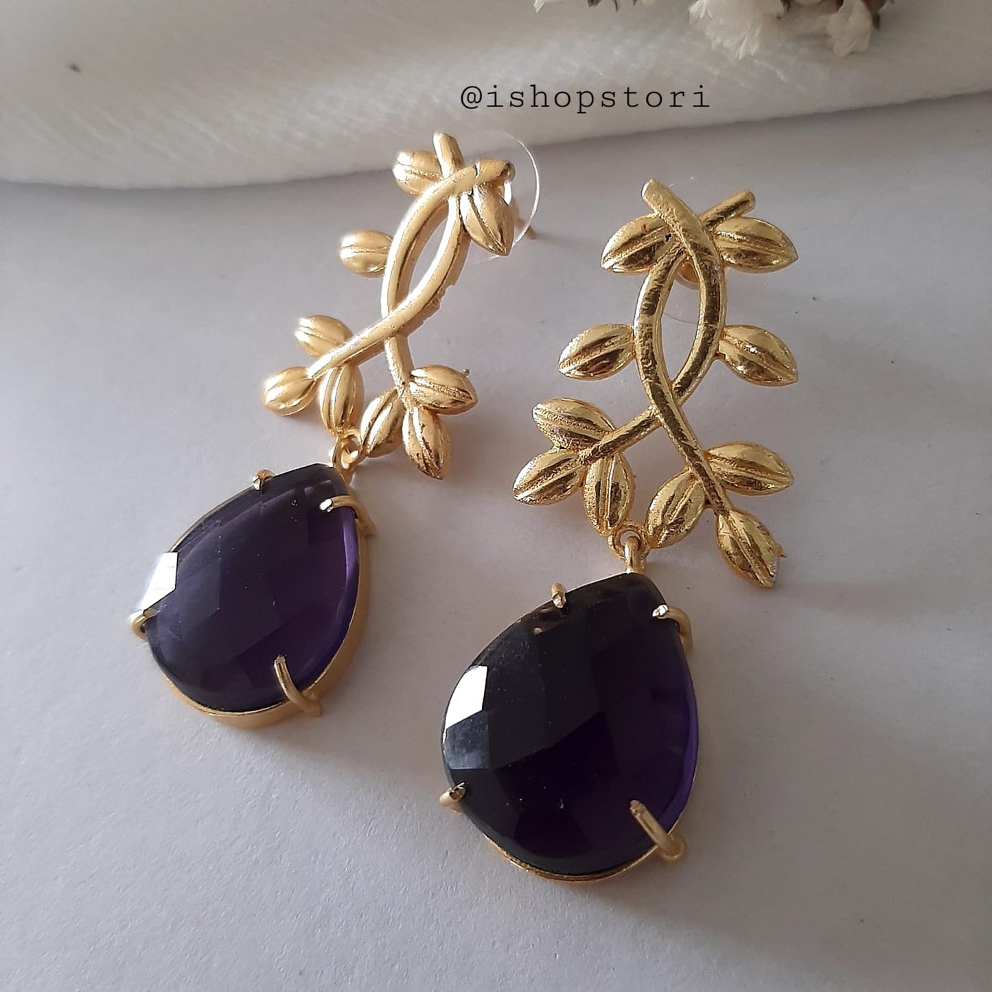 Ekaterina Claw Stone & Golden Leaves Statement Earrings