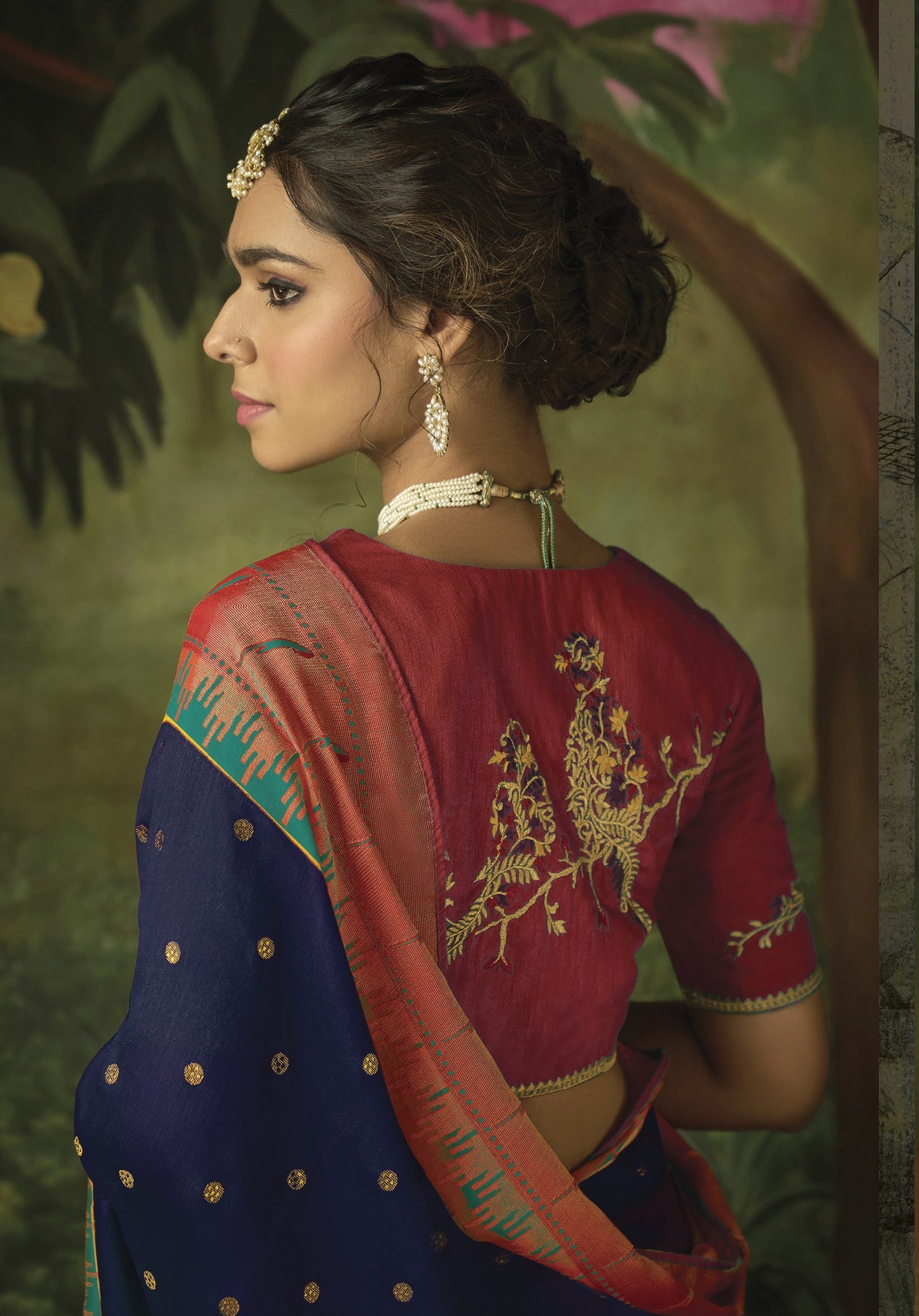Berry Blue Paithani Saree With Embroidered Blouse