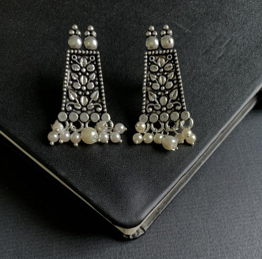 Ritika Column Silver Look Alike Oxidised Earrings