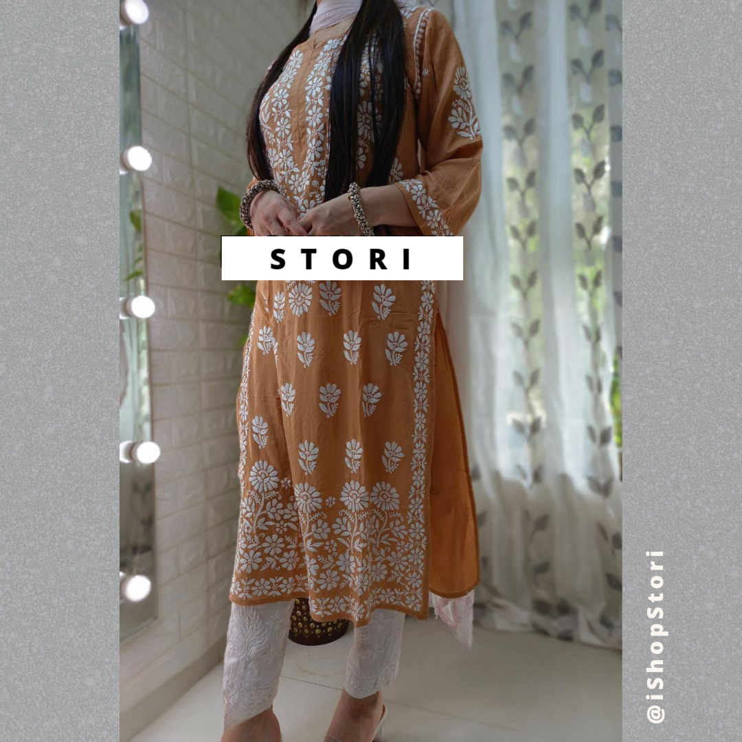 Kaaya Latte Brown Modal Chikankari Kurti