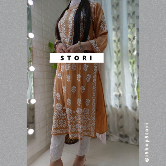 Kaaya Latte Brown Modal Chikankari Kurti