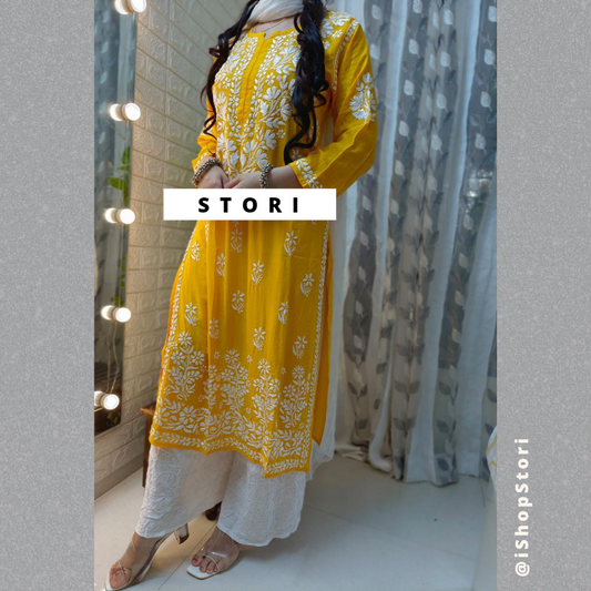 Kaaya Mango Yellow Modal Chikankari Kurti