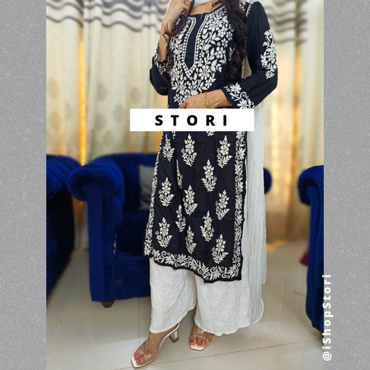 Kaaya Black Modal Chikankari Kurti