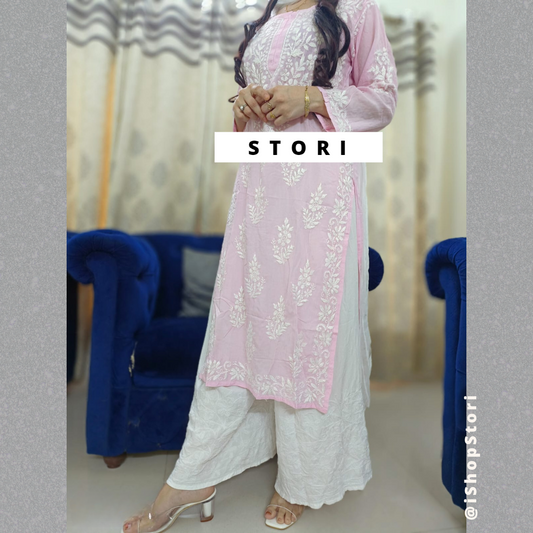 Kaaya Baby Pink Modal Chikankari Kurti