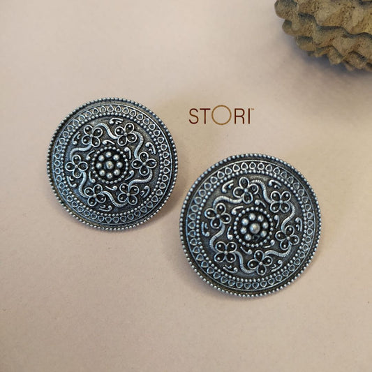 Tanaaz Round Silver Look Alike Disc Earrings