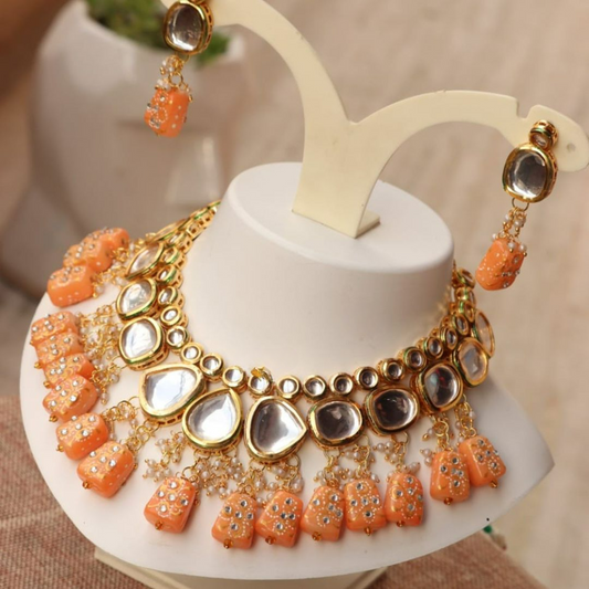 Devayani Orange Tanjore Tumbles Kundan Choker Set