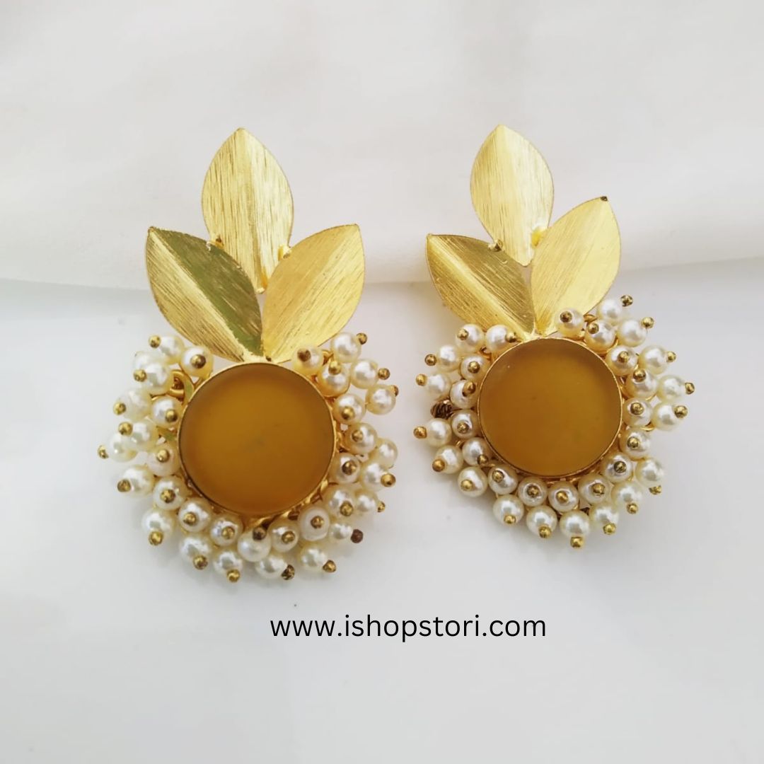 Pradhati Golden Petals & Raw Stone Earrings