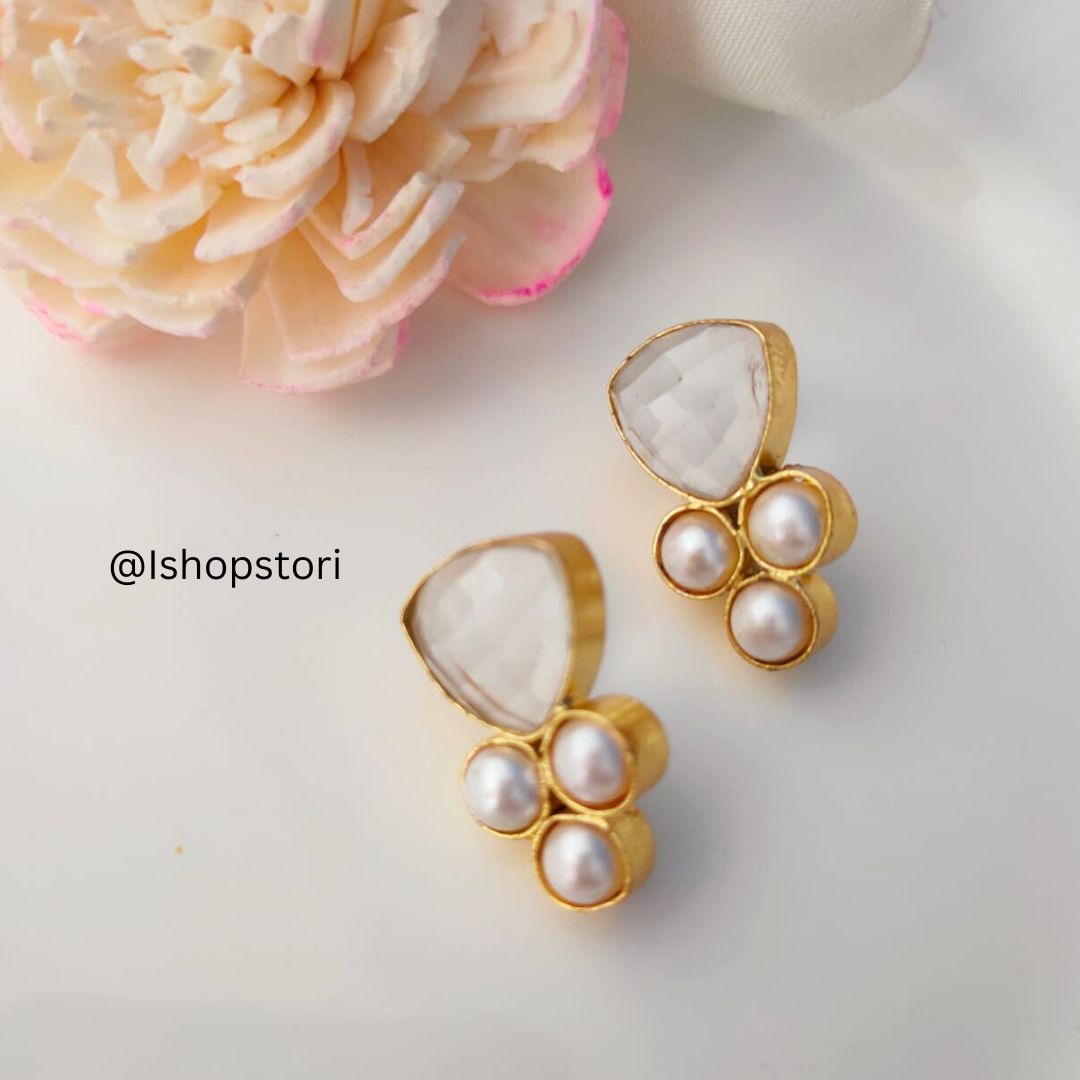 Trikya Natural Pearl & Stone Earrings