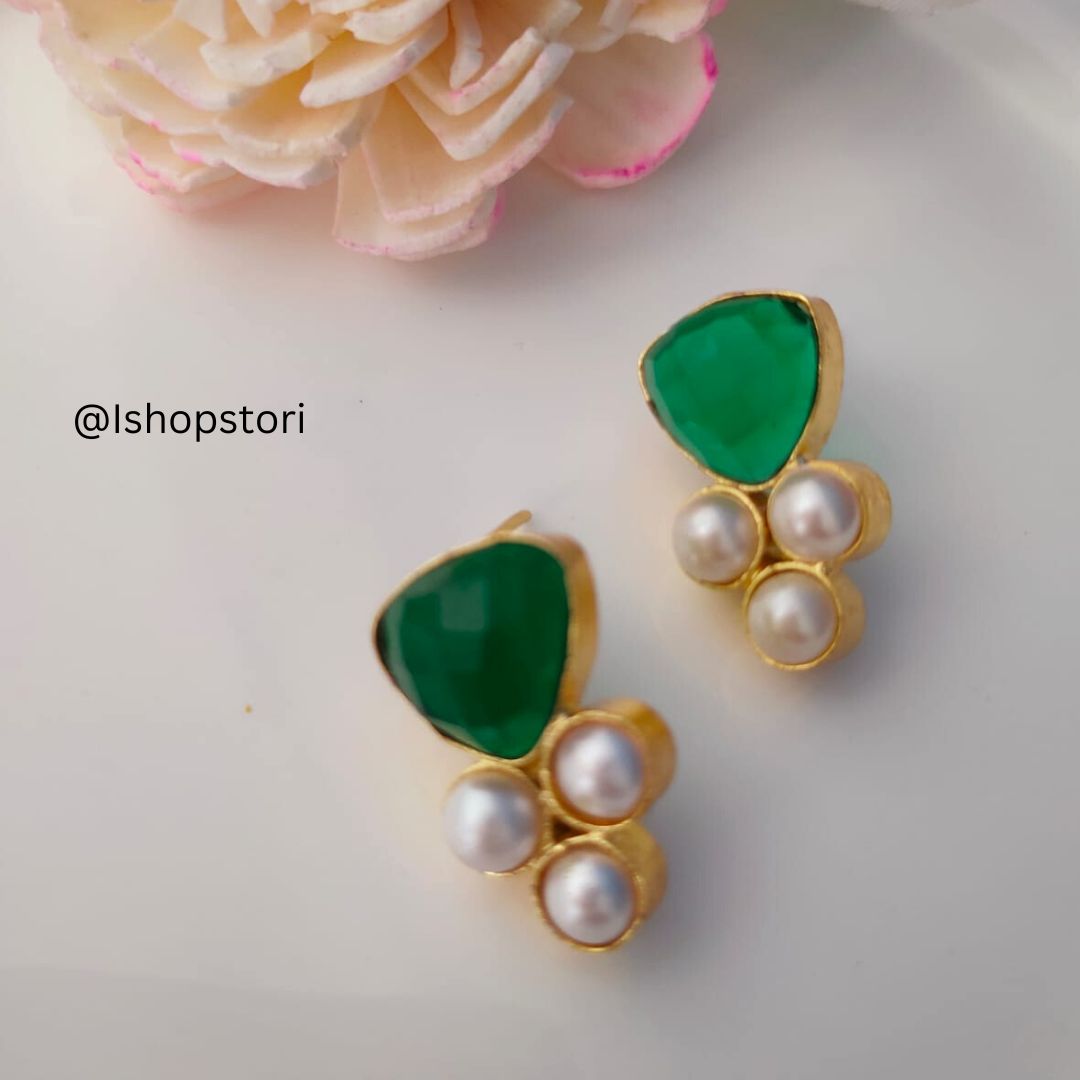 Trikya Natural Pearl & Stone Earrings