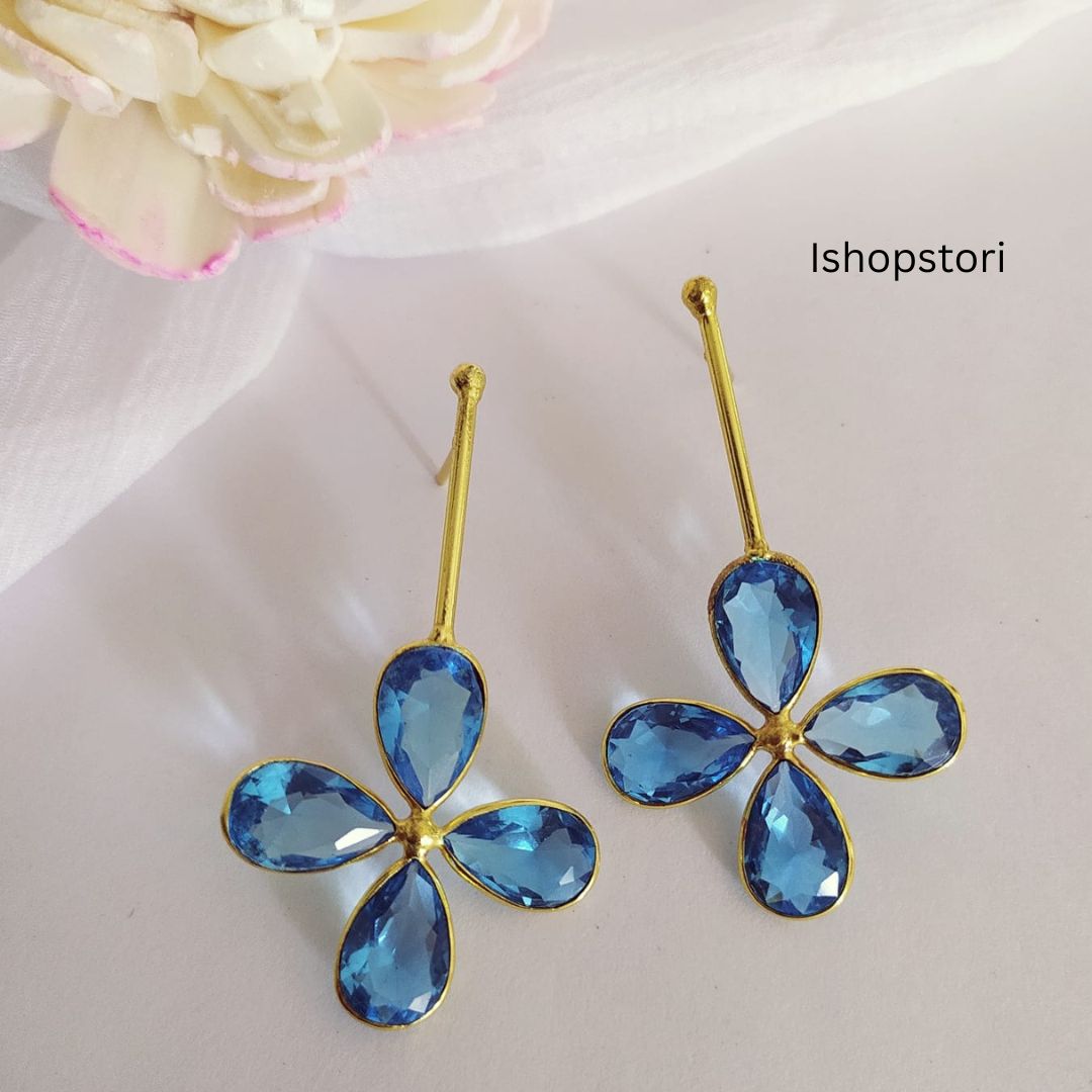 Charvi Glossy Stones Quadra Petals Statement Earrings